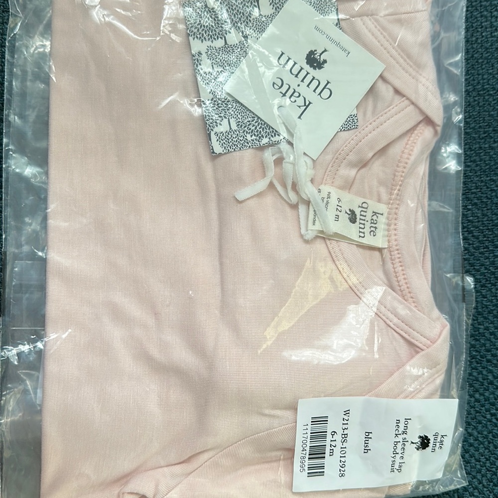 Kate Quinn blush pink New in bag long sleeve lap neck bodysuit 6-12monthsBamboo